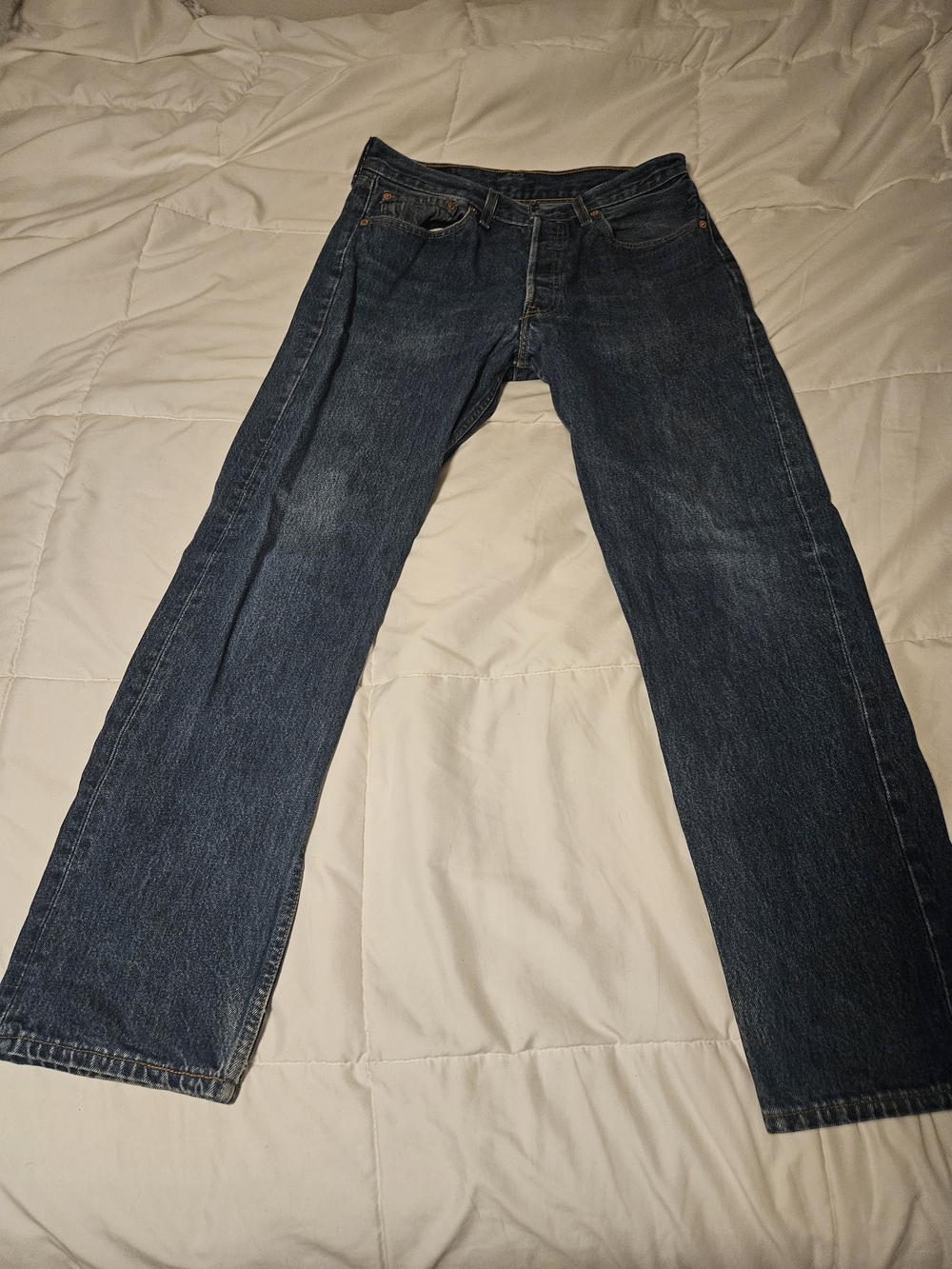 Levi's 501 Original Button Fly Dark Blue Denim Jeans Men's Sizes 32x30